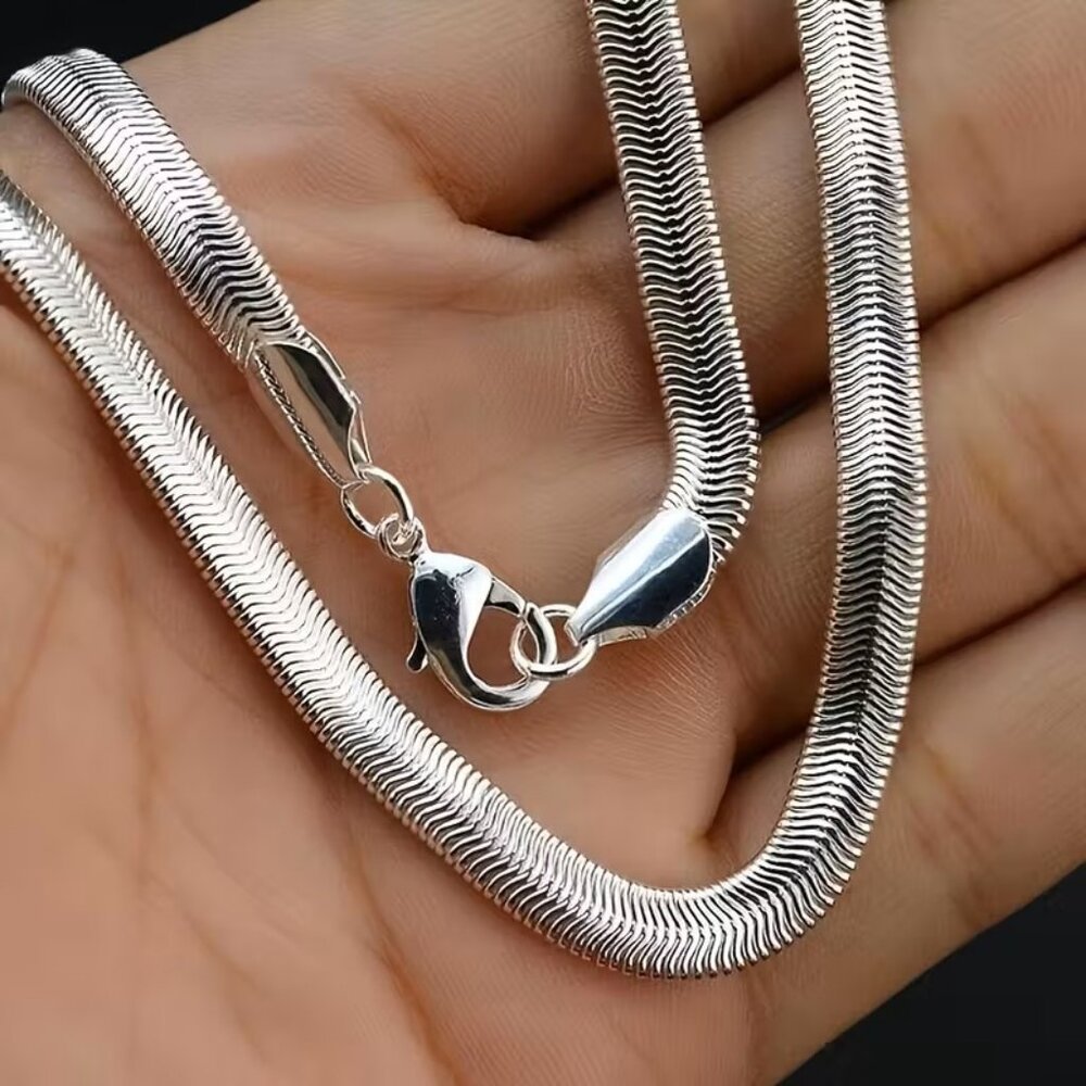 925 Sterling Silver Flat Soft Snake Bone Necklace